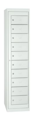 Armoire à linge, verrouillable, avec 10 casiers, hauteur 1800 mm, gris clair/gris clair