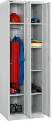 Armoire à vêtements, 2 pièces, 1 x avec 2 étagères et penderie, 1 x avec 4 étagères, L 300 x P 457 x H 1800 mm, serrure cylindrique 