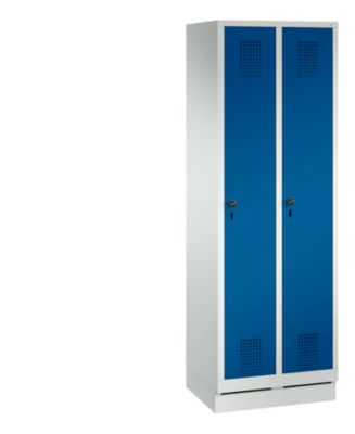 Armoire à vêtements Evolo S 3000, avec socle, 2 compartiments, serrure de sécurité à pêne tournant, gris clair RAL 7035/bleu de gentiane RAL 5010