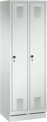 Armoire à vêtements Evolo S 3000, avec socle, 2 compartiments, serrure tournante de sécurité, gris clair RAL 7035/gris clair RAL 7035
