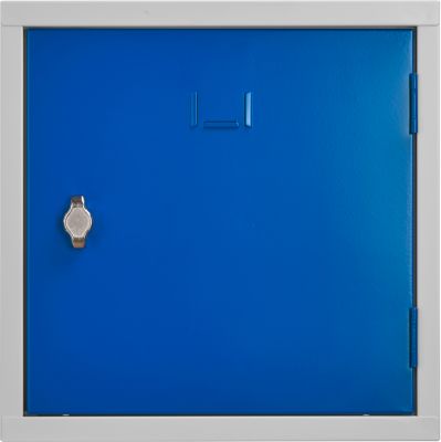 Armoire cube en métal verrouillable, 380 mm, corps gris, porte bleu gentiane RAL 5010