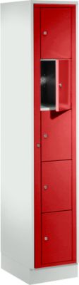 Armoire de stockage, avec porte centrale, Largeur intérieure des compartiments 350 mm, largeur 350 mm, 5 compartiments, rouge feu