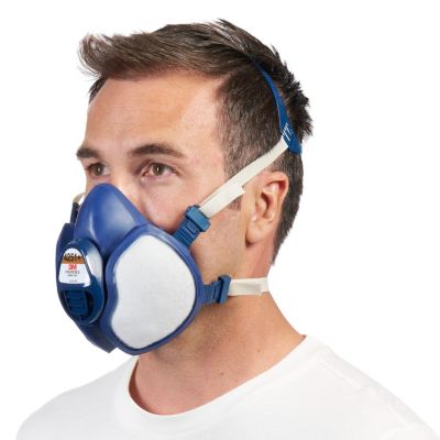 Atemschutzmaske 3M 4251+, Typ A1P2, gegen organische Dämpfe, mit integrierten Filtern und Ventilen, wiederverwendbar, blau-weiß, 1 Stück