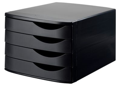 ATLANTA Schubladenbox, 4 Schubladen geschlossen, DIN A4, Recycling-Kunststoff, schwarz