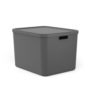Aufbewahrungsbox Rotho ALBULA, 55 l, mit Griff und Deckel, zu 100 % recycelbar, L 489 x B 405 x H 340 mm, Recycling-Kunststoff, anthrazit