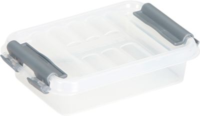 Aufbewahrungsbox Sunware Q-LINE, Verschlussclips, transparent, stapelbar, 0,2 l, L 118 x B 77 x H 30 mm, grau
