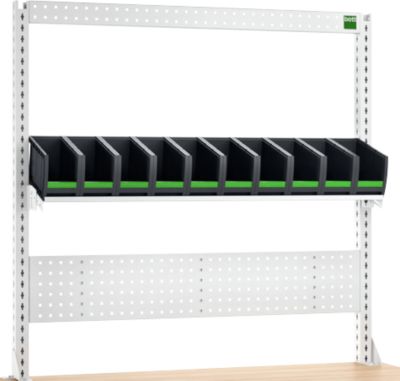Aufnahmerahmenset Bott verso A6, für Werkbank verso, Schlitzplatte, 10 bottBoxen, B 1350 x T 435 x H 1357 mm, Stahlblech, RAL 7035 Lichtgrau