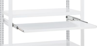 Auszugboden ORDO Professional, Teleskopschienen-Vollauszug, höhenverstellbar, Tragkraft 60 kg, B 1.000 mm x T 500 mm, verkehrsweiß RAL 9016