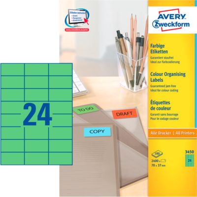 Avery Zweckform Etiketten 3450, 70 x 37 mm, 2400 Stück, grün