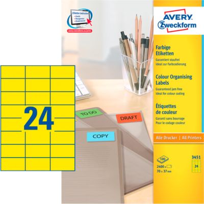 Avery Zweckform Etiketten 3451, 70 x 37 mm, 2400 Stück, gelb