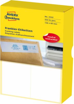 Avery Zweckform Frankieretiketten 3442, geeignet für Frankiermaschinen, 138 x 48 mm, 1000 Stück/1 Pack, Spezialpapier, weiß