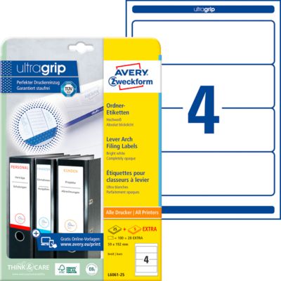 Avery Zweckform L6061, ultragrip, 25 Ordner-Etiketten, 59 x 192 mm