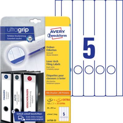 AVERY® Zweckform Ordner-Etiketten, ultragrip, 125 + 25 Stück