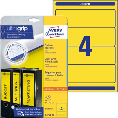 AVERY® Zweckform Ordner-Etiketten, ultragrip, breit, gelb, 80 Stück