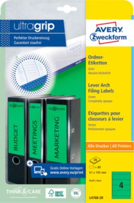 AVERY® Zweckform Ordner-Etiketten, ultragrip, breit, grün, 80 Stück