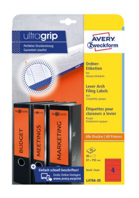 AVERY® Zweckform Ordner-Etiketten, ultragrip, breit, rot, 80 Stück