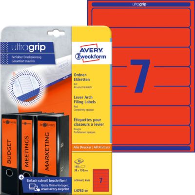 AVERY® Zweckform Ordner-Etiketten, ultragrip, schmal, rot, 140 Stück