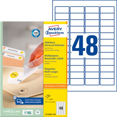 Avery Zweckform Universal-Etiketten, 4800 Etiketten, 45,7 x 21,2 mm