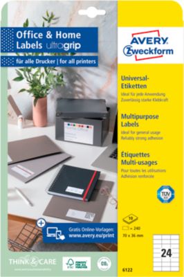 AVERY Zweckform Universal-Etiketten 6122, ultragrip, 70 x 36 mm, 240 Stück