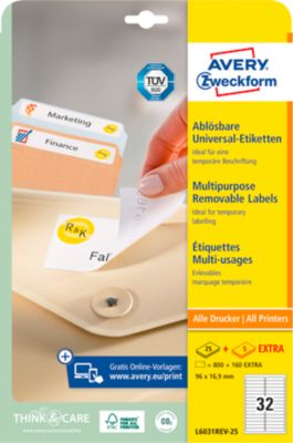 AVERY Zweckform Universal-Etiketten, 96 x 16,9 mm, wiederablösbar