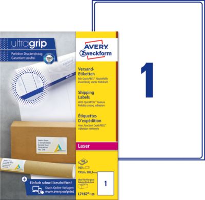 AVERY® Zweckform Versandetiketten, ultragrip, 199,6 x 289,1 mm, 100 Stück