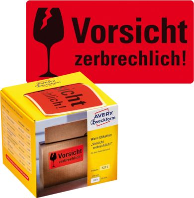 AVERY® Zweckform Warnetiketten Zerbrechlich, B 100 x H 50 mm, rot, 1 Rolle mit 200 Stück