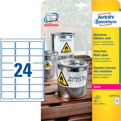 Avery Zweckform Wetterfeste Folien-Etiketten L4773-20, 63,5 x 33,9 mm, permanent, weiß