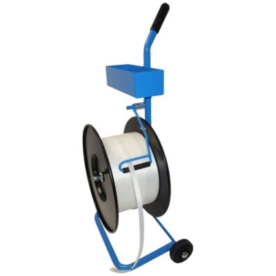 Banholzer und Wenz Bandabroller, für Polyester-Kompositbänder mit B 200 mm und Kern-Ø 200 mm, fahrbar, blau-schwarz