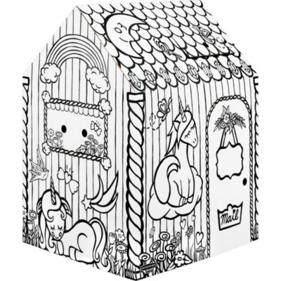 Bankers Box Spielhaus XL Playhouse Unicorn, Einhorn-Motiv, Wellpappe, bemalbar, Türen/Fenster, FSC-zertifiziert, B 813 x T 813 x H 1213 mm, weiß