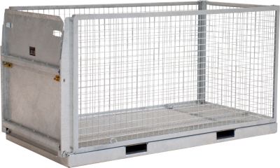 Bauer Gitterbehälter MTP 2000, mit Tränenblechboden, Auffahrrampe & 4 Verzurrösen, 3-seitiges Drahtgitter, feuerverzinkt, B 2145 x T 1085 x H 1120 mm