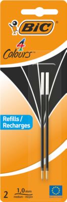 BIC 4 Colours Original Nachfüllminen, mittlere Spitze, Schwarz, 2er Pack