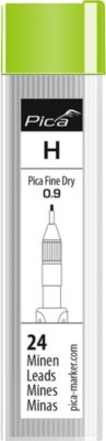 Bleistiftmine Pica Fine Dry H 7050, Minendurchmesser 0,9 mm, Härtegrad H, Schreibfarbe graphit, 24 Stück in Dose mit Drehdeckel