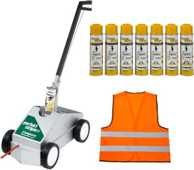 Bodenmarkierer Perfekt-Striper + 12 Dosen gelb Markierungsfarbe SET + Warnweste GRATIS
