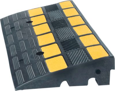 Bordsteinrampe, bis 40 t, rutschfest, Reflexstreifen, als Kabelbrücke nutzbar, L 600 x B 360 x H 150 mm, Hartgummi, schwarz-gelb