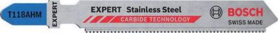 BOSCH Stichsägeblatt T 118 AHM, Edelstahl, L 83 mm, Zahnteilung 1,1 mm, Carbide-Technologie, T-Schaft, 3 Stück