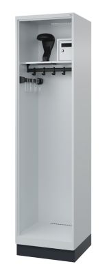 Brandweerkluis C+P Evolo Flexo, 1 compartiment, helmhouder, met sokkel, B 500 x D 500 x H 1950 mm, RAL 7035 lichtgrijs
