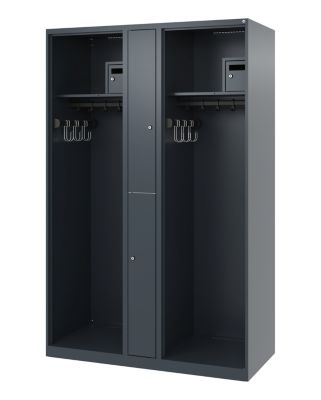 Brandweerkluis C+P Evolo Maxi, 4 vakken voor 2 personen, zonder helmhouder, vloerglijders, B 1200 x D 500 x H 1850 mm, RAL 7016 antracietgrijs