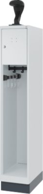 Brandweerkluis C+P Evolo Youngster, 1 vak, met helmhouder, met sokkel, B 300 x D 500 x H 1630 mm, RAL 7035 lichtgrijs/RAL 7016 antracietgrijs