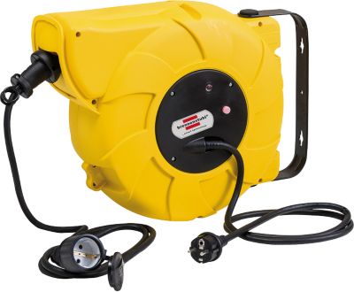 Brennenstuhl Automatische Kabeltrommel, 16+2 m Gummi-Neopren-Kabel, IP44 spritzwassergeschützt, mit Aufrollautomatik, L 140 x B 480 x H 320 mm, gelb/schwarz