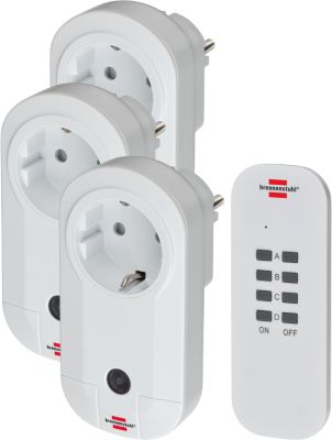 Brennenstuhl Funkschalt-Set RC CE1 3001, 3 Funksteckdosen, 1 Handsender, 25 m Reichweite, bis 1000 W, erhöhter Berührungsschutz, B 51 x H 115 mm, weiß, inkl. Batterien