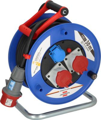 Brennenstuhl Garant CEE IP44 Kabeltrommel, 30m RN-Kabel, Industrie/Baustelle, 400V, Sicherheitsabschaltung, Blau/Rot