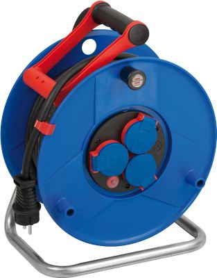 Brennenstuhl Garant Gewerbe-/Baustellen-Kabeltrommel, 25 m RN-Kabel, IP44, cablepilot Tragegriff, Drehgriff, L 190 x H 370 mm, blau/rot/schwarz
