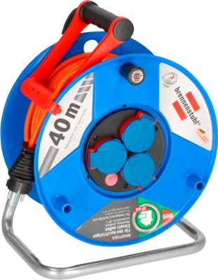 Brennenstuhl Garant Kabeltrommel, 40 meter, 3 Schutzkontaktsteckdosen, Bremaxx-Kabel, cablepilot Tragegriff, IP44, für Außenbereiche, L 198 x B 290 x H 365 mm, blau/orange