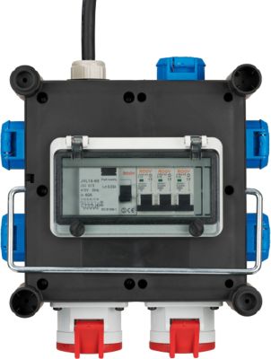 Brennenstuhl kompakter Gummi-Stromverteiler, 1x CEE 400 V/16 A Stecker, 2 x CEE 400 V/16 A Steckdosen, 5 x 230 V/16 A Schutzkontakt-Steckdosen, FI-Schutzschalter, temperaturbeständig -30°C bis +80°C, stabiler Metalltragegriff