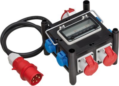 Brennenstuhl kompakter Gummi-Stromverteiler, 7-fach, 1 x CEE 400 V/32 A, 2 x CEE 400 V/16 A, 4 x 230 V/16 A Steckdosen, stabiler Metalltragegriff, temperaturbeständig von -30°C bis +80°C, IP44 spritzwassergeschützt