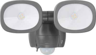 Brennenstuhl LED Außenstrahler LUFOS 420, OSRAM-LEDs, 180° Bewegungsmelder, Batteriebetrieb, 2x 240 lm, IP44, grau
