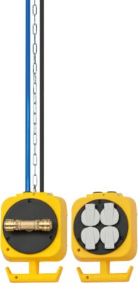 Brennenstuhl Pendel Stromverteiler, 4 Schutzkontakt-Steckdosen, 2 Einhand-Druckluft-Kupplungen, IP44, 5 m Kabellänge, Stahlkette, L 175 x B 140 x H 600 mm, gelb