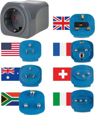 Brennenstuhl Reisestecker-Set, 7 Steckereinsätze, 10A Sicherung, kompakt, schwarz, inkl. Stoffbeutel, für über 150 Länder