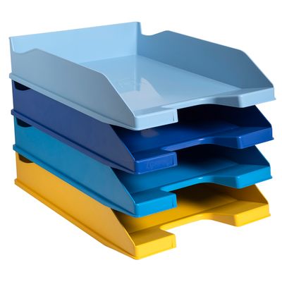 Briefablage Set Exacompta BEE BLUE Combo-Midi, 4-teilig, für Format A4+, stapelbar, Etikettenhalter, Blauer Engel, Polystyrol, mehrfarbig