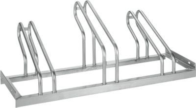 Bügelparker, 1-seitig, für Reifen bis B 55 mm, B 1050 x T 540 x H 500 mm, Stahl feuerverzinkt, 3 Einstellplätze, montiert